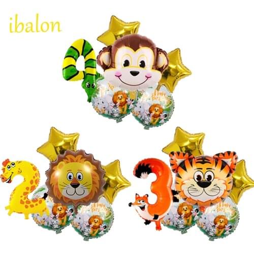 6pcs Baby Shower 4D Animal print Ballons Birthday Jungle Theme Party Baloon Wedding Decor Kids baby Boy Birthday number globos