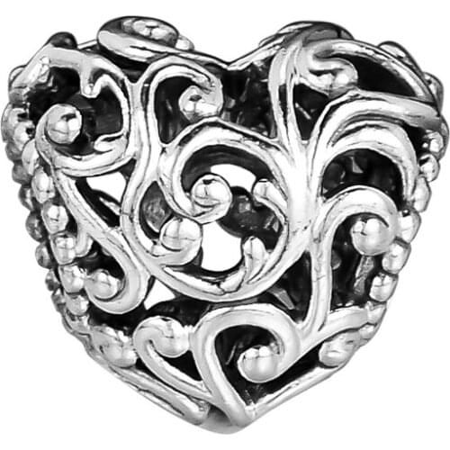 925 Sterling Silver Regal Heart Charm Beads for Jewelry Making Fit Charms Bracelets DIY for Women Gift 02813