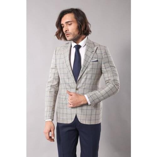 Single Button Pointed Collar Beige Blazer