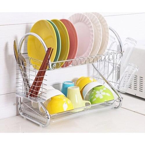 Large Dish Drying Rack Cup Drainer 2-Tier Strainer Holder Tray Stainless Steel Kitchen Accessories A1