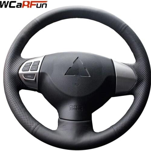 WCaRFun Black Artificial Leather Steering Wheel Cover for Mitsubishi Lancer EX10 Lancer X Outlander ASX Colt Pajero Sport