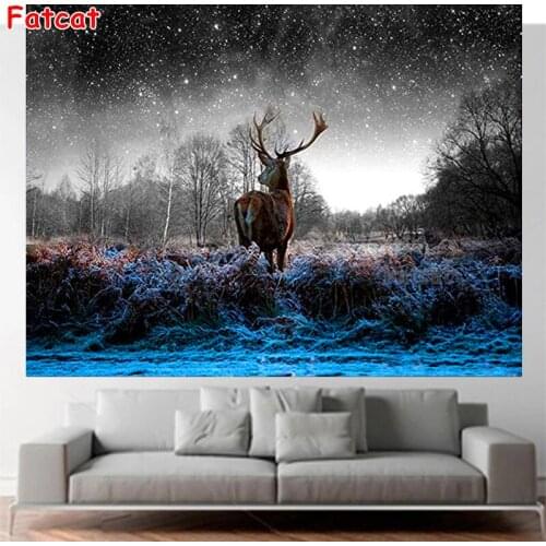 Black and white starry scene deer Round diamond painting 5D craft diamond embroidery conch mosaic cross stitch home decor PP2331