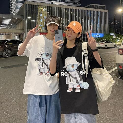 Cute Cartoon Print T Shirt Streetwear Summer Women Harajuku Black Short Sleeves Tops Tee Hip Hop Gothic Couple Tshirt Female