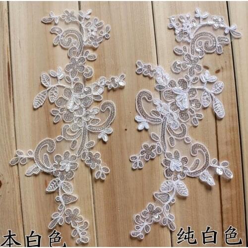 Hot 10 Pairs 30*17cm Embroidered Lace Trim Dress DIY Lace Accessories White Red Gold Lace Appliques