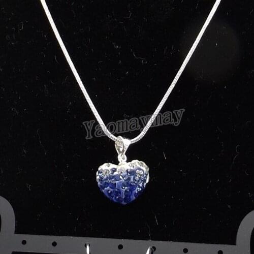 Gradient Blue Heart Shape Crystal Pendant Silver Plated Necklace For Women 5pcs Wholesale Free Shipping