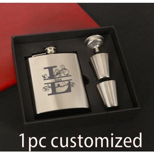 Flasks Personalized Custom Engraved 7oz Stainless Steel Flasks Sets For Him Her Weddings True Metal Leather JH071
