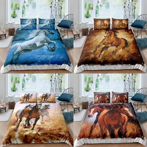 Western Horse Print Bedding Set Wild Animals 3D Duvet Cover Bedclothes 2/3pcs Home Decor Luxury Housse De Couette Queen King