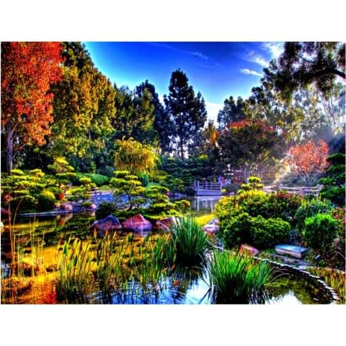 Square Diy Diamond Embroidery Painting spring japanese garden Tree Landscape Diamond Painting Cross Stitch Mosaic Lake Scenery
