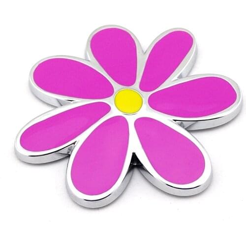 Pink 3D Self Adhesive lucky flower Chrome Emblem Badge sticker decal for car door rear trunk side fender