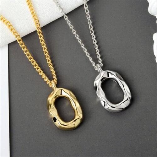 Niche Design Concave-convex Oval Geometric 925 Sterling Silver Jewelry Personality O-shaped Female Pendant Necklaces N008