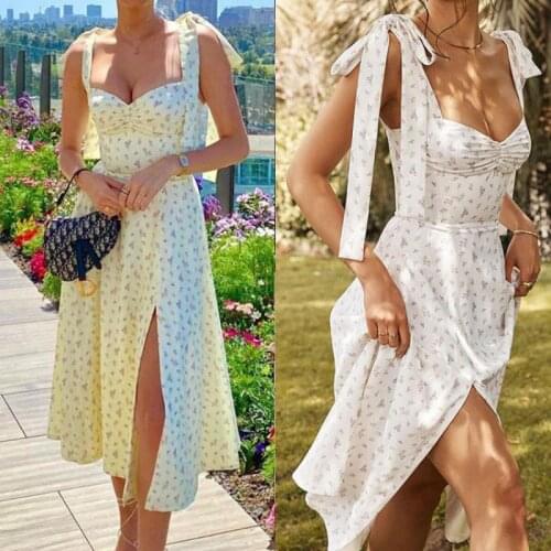 2021 Summer New Ladies Party Eye-Catching Sling Fashion Sexy Floral Bottoming Split Dress