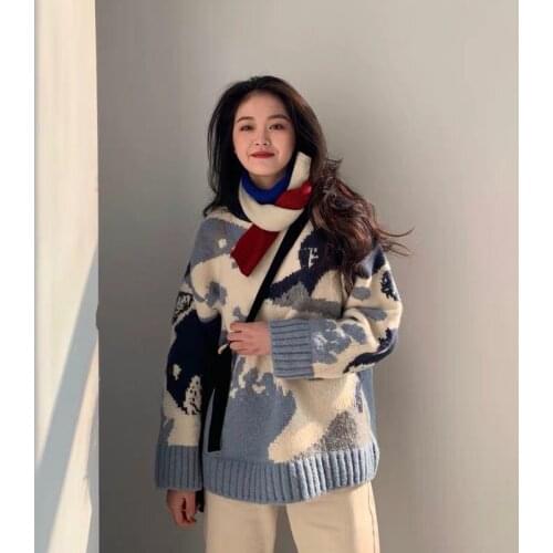 New Winter Sweater Women Pullover Girls Tops Vintage Stripe Autumn Elegant Female Knitted Outerwear Warm Sweater Oversize