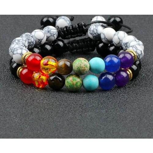2Pcs/set 7 Chakra Bracelet Natural Healing Lave stone Beads Bracelet Couple Charm Yoga Weave Rope Bangle Prayer Jewelry New Gift