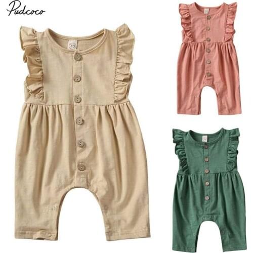 6-18M Newborn Infant Baby Girl Clothes Ruffle Sleeveless Soft Clothes Ruffle Romper Jumpsuit Sleeve Solid Outfit Clothing