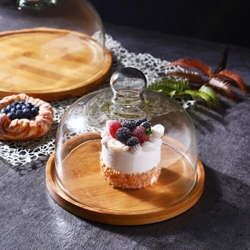 Creative Cake Display Tray, Bread Dessert Tray with Transparent Glass Cover, Simple Multifunctional Cake Accessory Fruit Tray