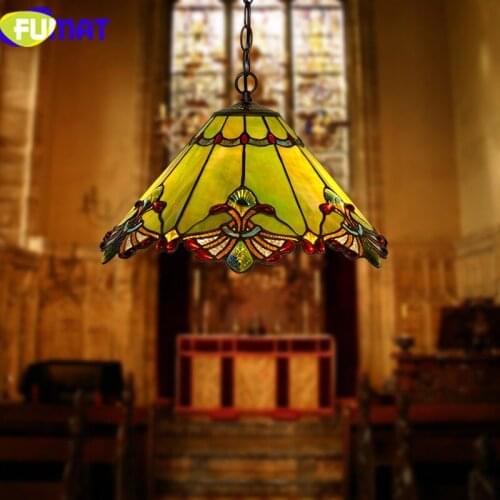 FUMAT Tiffany Pendant Lamp LED Stained Glass Shade Hanging Lighting Fixtures luminaria lights Art Hanging Light pendant Lamps