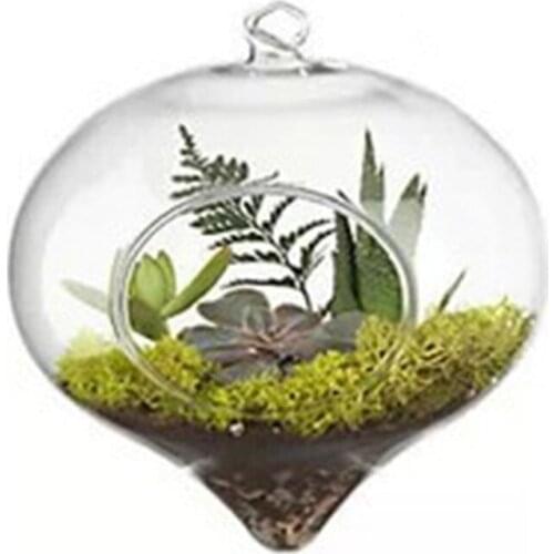 Home Garden Clear Glass Flower Hanging Vase Planter Terrarium Container New Plant Bonsai Flower Pot Hanging Pots with Wooden