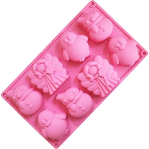 Christmas Series Silicone Mold 6 Hole Cake Fondant Mould Christmas Animal Penguin Snowman Angel Handmade Soap Molds Resin M076