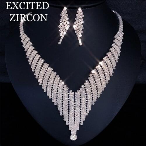 Rhinestone Crystal Diamond Drop Necklace Earrings Elegant Bride Bridesmaid Exquisite Jewelry Set Accessories Lady Gift