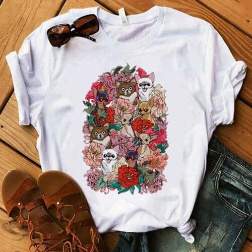 ZOGANKIN Chihuahua Flower Print Women T Shirt Summer New Fashion TShirt Funny Dog Design Lovely Girl T-shirt Tee Shirt Femme
