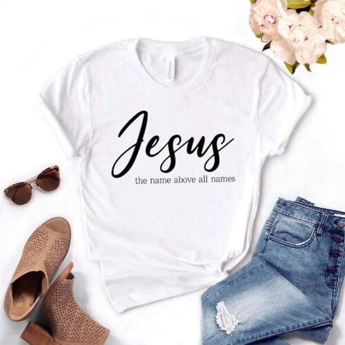 Women Jesus Name Above All Names Letters Graphic Print Summer T Shirt Short Sleeve Leisure Top Tee Casual Ladies Female T Shirts