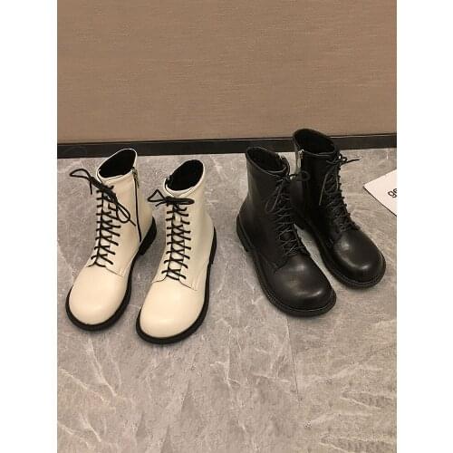 Womens shoes ankle boots 2020 autumn new fashion low-heel round toe casual zipper lace-up motorcycle boots