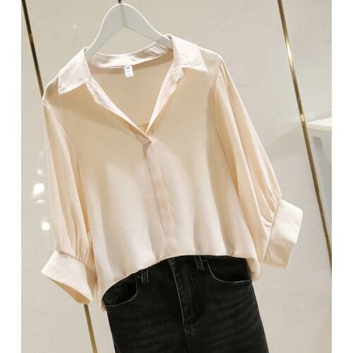 Large Big Plus Size Profession Shirt Women Blousses Office Workwear Ladies Workplace Clothing Loose Chiffon Bat Sleeve Top