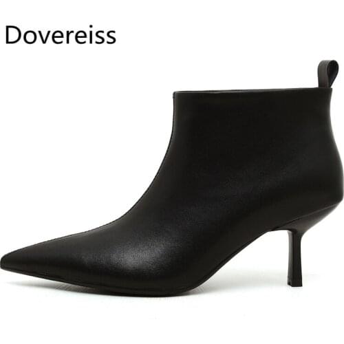 Dovereiss Fashion Womens Shoes Winter concise clear heels sexy Apricot Blue New Pointed toe Stilettos heels Ankle boots 33-40