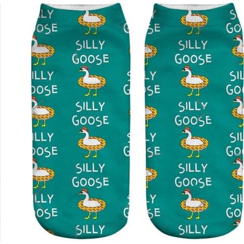Womens socks kawaii Silly goose blue pattern Printed Socks Woman harajuku Happy Funny Novelty cute girl gift Socks for women