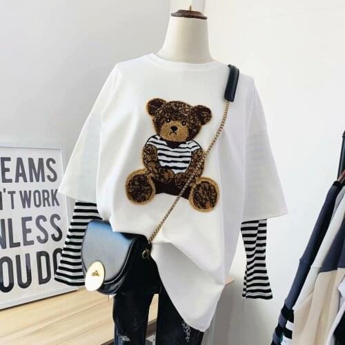 Winter Women Cute Cartoon Cotton Stripe T Shirt Long Sleeve Ultra Soft Loose Crewneck Casual Pullover Tees