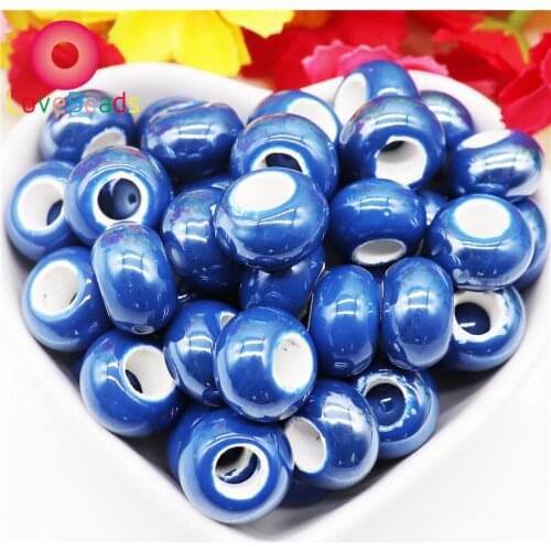 10Pcs Color Ceramic Porcelain Beads Large Hole Bubblegum Rondelle DIY Spacer Beads Fit Pandora Bracelet Pendant Charms Necklace