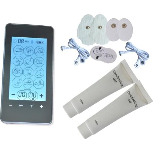 12 Modes Dual Channel Multi-functional Full Body Use Electrotherapy Touch Screen Massager + 2pcs 15ml Conducting Gel
