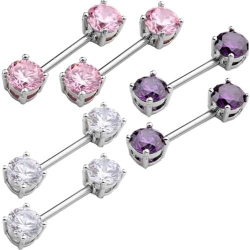 2pcs Hot Sale Stainless Steel sexy Nipple Rings Jewelry Trendy Cubic zircon Nipple Barbell Piercing Ring Body Piercing Jewelry