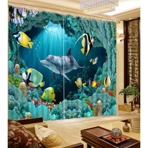 3D Photo Printing Blackout Curtains For Living room Bedding room Hotel Drapes Cortinas dolphin