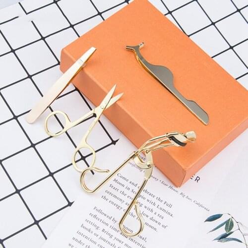 4Pcs/lot Rose Gold Eye Lashes Stainless Steel Makeup Set Eyelash Curler Eyebrow Tweezers Scissors False Eyelash Applicator