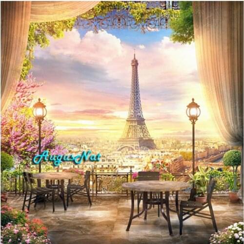 5d diy fulll drill diamond painting paris tower wall art window scenery decor diamond drawing kits diamond dotz beads stickers