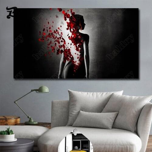Canvas Painting Abstract Art Figure Painting Red Butterfly Nude Woman Black and White Poster and Print Wall Picture Home Decor