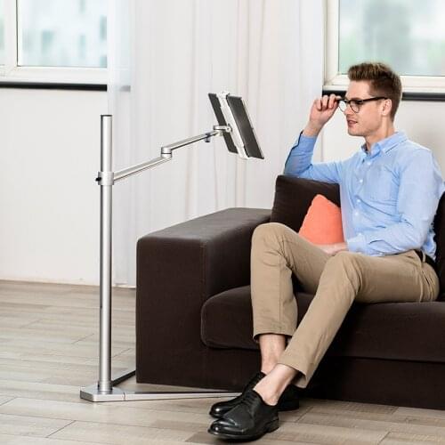 Aluminum Adjustable Height Floor Tablet Stand Holder for IPAD Pro 12.9 Air Mini 2 3 4 to 14 Inch Cell Phone Tablet Bed Holder