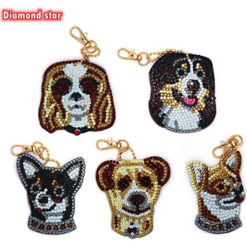5PCS DIY Diamond Painting Key Ring dog Gift Special Shape Full Drill Diamond Embroidery Keychains for Women Kids Gifts