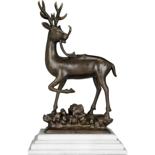 Bronze Sika Deer Statue Sculpture Wildlife Animal Brass Figurine Art Home Garden Decoration
