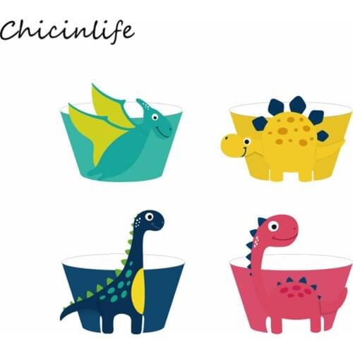 Chicinlife 12pcs Dinosaur Cupcake Wrappers Kids Birthday Party Decoration Dinosaur Party Supplies Baby Shower
