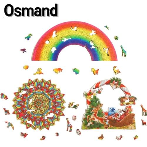 Wooden Jigsaw Puzzle Colorful Christmas Rainbow Flowers Puzzles Board Set Interesting Educational Toys For Adults Kids Xmas Gift