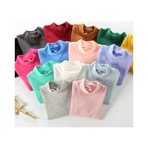 Winter Children Candy Color T-shirt Autumn Thicken 2-9Y Kids Half High Collar Bottom Shirts Boys Girls Long Sleeve Tees Pullover