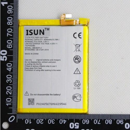 ISUNOO 20pcs/lot battery 466380PLV For ZTE Blade A610 A610C A610T BA610C BA610T 466380PLV 4000mAh Mobile Phone Internal battery