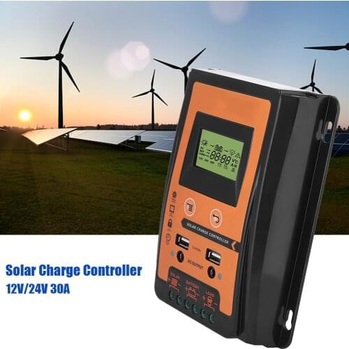 30A MPPT Solar Charge Controller with LCD Dual USB Output 12V 24V Solar Panel PV Charge Regulator