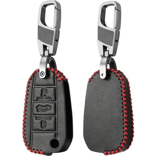 Auto Keychain Skin Leather Flip Car Key Cover for Citroen C4 CACTUS C5 C3 For Peugeot 508 301 2008 3008 408 key Case Bag Holder
