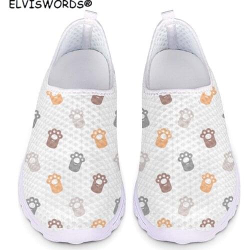 ELVISWORDS Adorable Cat Paw Printed Casual Ladies Air Mesh Sneakers Non-slip Walking Shoes Loafers for Women zapaotos de mujer