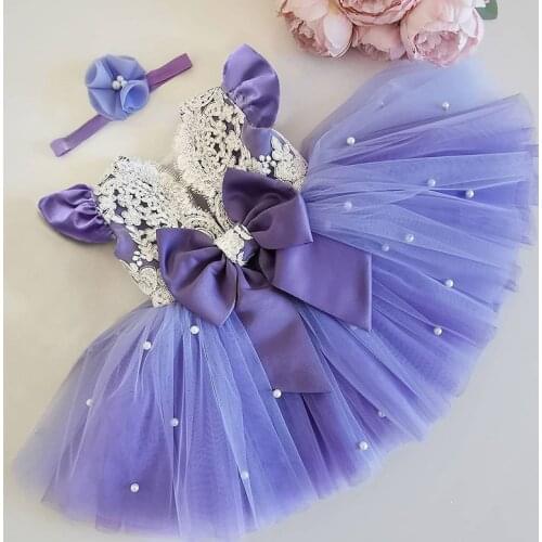Girls Lace Princess Dress Toddler Baby Kids Big Bowknot Tutu Birthday Wedding Party Prom Gown Children Elegant Baptism Clothes