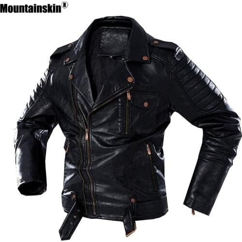 Mountainskin Mens Fashion Leather Jacket Winter Thick Men Motorcycle PU Leather Coat Turn Down Collar Leather Jacket Male SA976