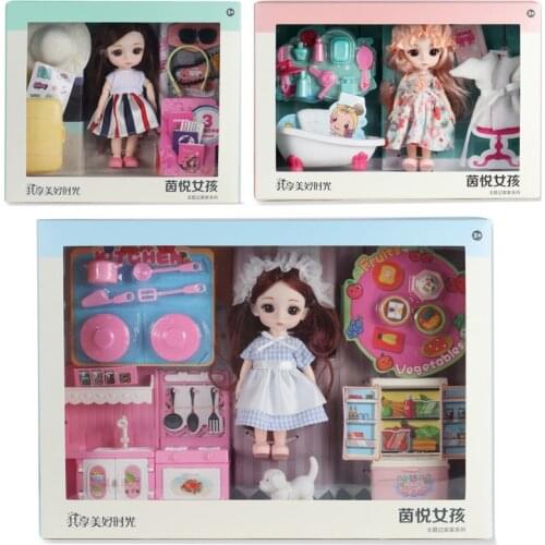 Fashion 16 Cm Exquisite Boxed BJD Doll Set Movable Joints Dolls Childrens Birthday Gifts Doll House Furniture Set for Barbie